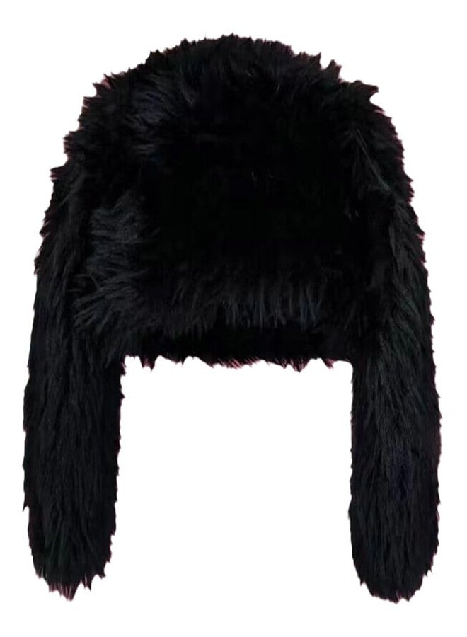 Caistre Bunny Beanie Hat for Women Men Y2k Cute Plush Beanie Fluffy Rabbit Ears Warm Winter Caps Slouchy Skull Cap Outdoor Cap Black - Image 1